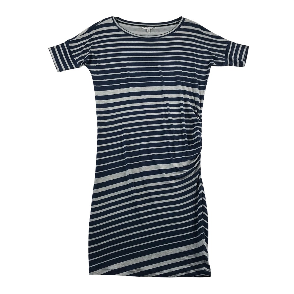 Cabi 315 Striped Ruched Side T-Shirt Dress Navy Gray Short Sleeve Small